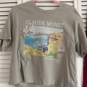 Claude Monet Graphic Tee - Sage Green Short Sleeve Top